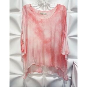 Ivy and Lace Women Sz S Coral Pink Tie Dye SILK Layered Kimono Blouse Top ITALY